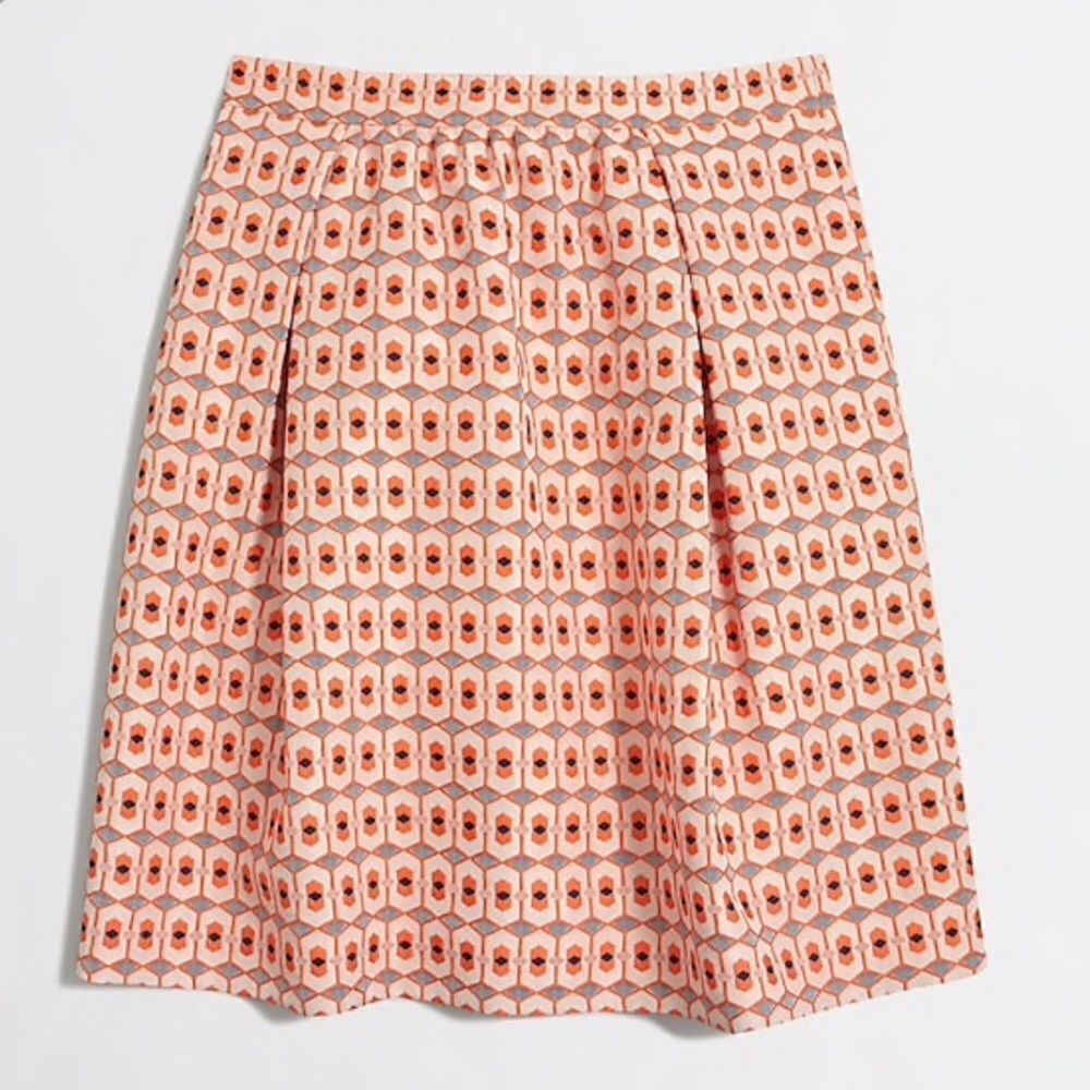 NWT J.Crew Geometric Box Pleated Skirt Coral Orange Lined B8248 Pockets 8